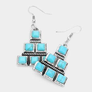 NEW Turquoise Western Antique Metal Dangle Earrings